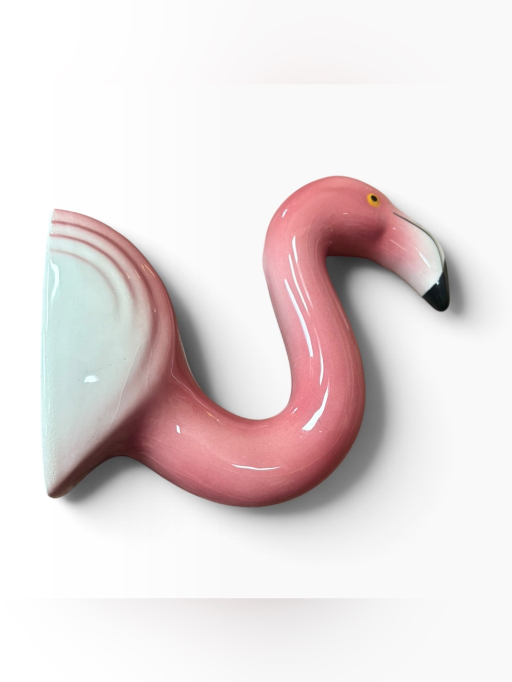Pink Ceramic Flamingo Wall Mount Hook Decor Vintage 80s Clay Art SF